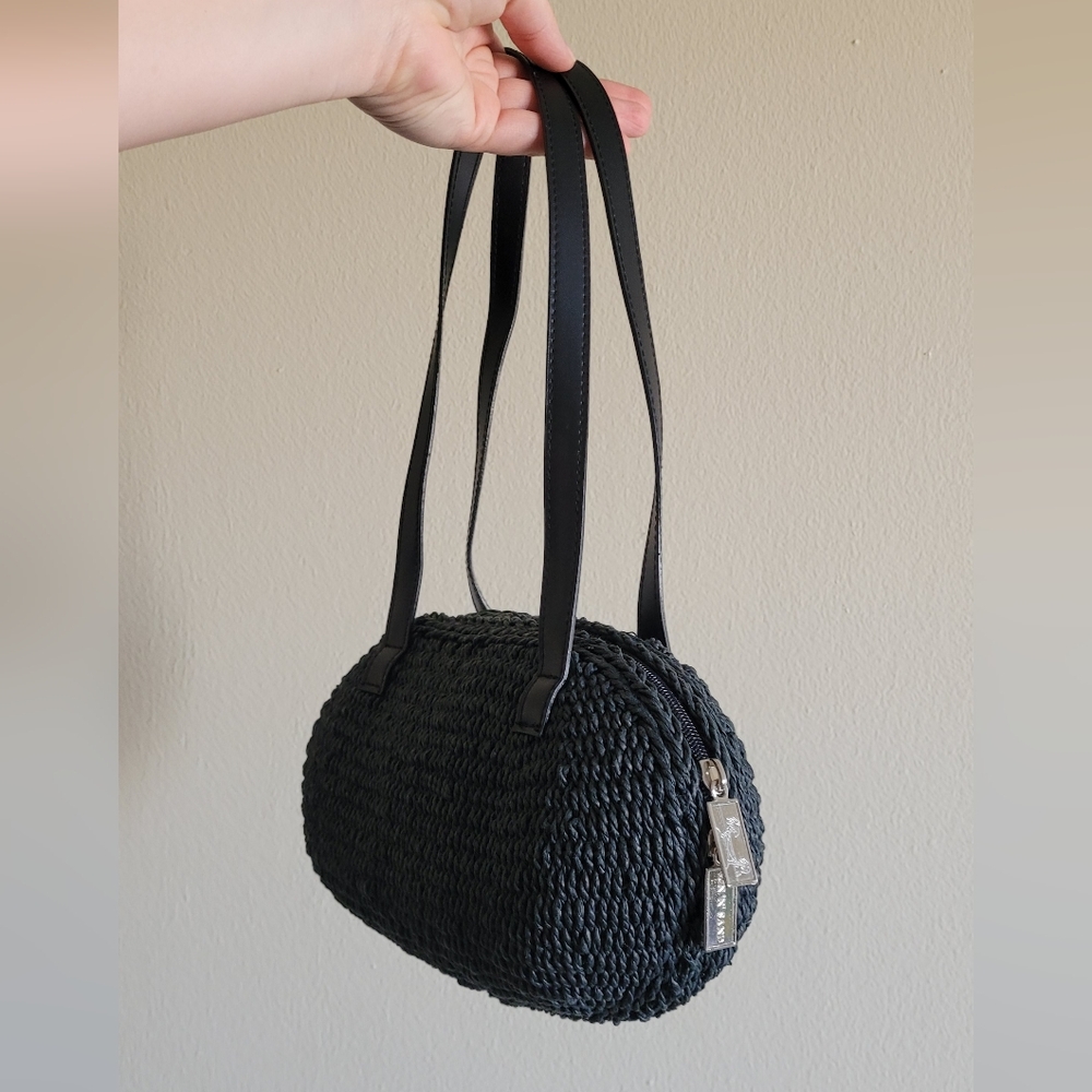 Vtg Sun N Sand Double Handled Raffia Woven Straw Bag, Black. - Picture 1 of 8